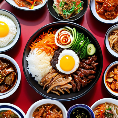 Home 11 **
A vibrant Korean feast on a table. Many colorful side dishes (banchan) surrounding a central dish of Bibimbap. Include kimchi, bulgogi. Focus on the bright colors and variety of textures. Represent a shared meal, family gathering.
**