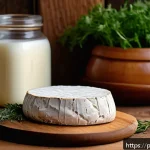 전통 식품 쇼핑몰 - A rustic Brazilian artisanal cheese platter from Serra da Canastra region, featuring various types o...