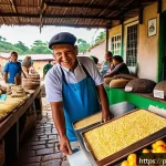 재래식푸드의 HACCP 인증 - A vibrant artisanal Brazilian food market scene, showcasing small local producers proudly displaying...